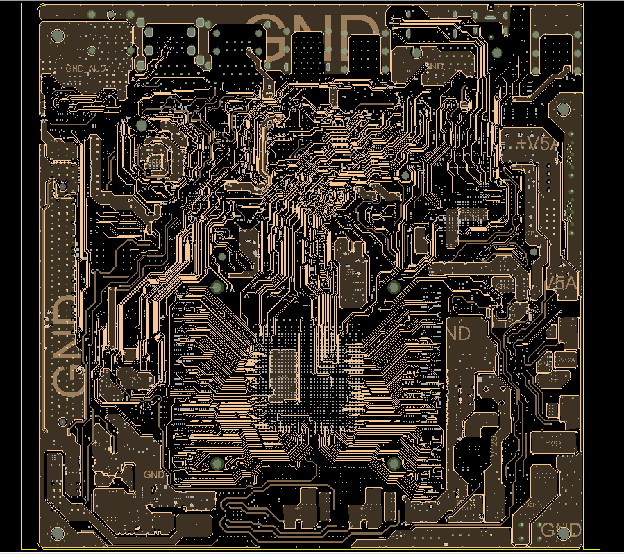 Selected motherboard routing layer — amber