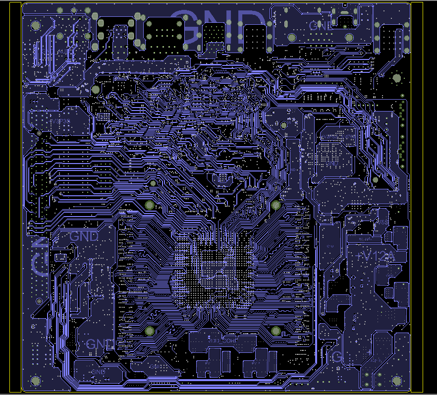 Selected motherboard routing layer — blue